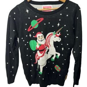 Tipsy Elves Santa Unicorn Ugly Christmas Sweater Crewneck Pullover Womens Medium